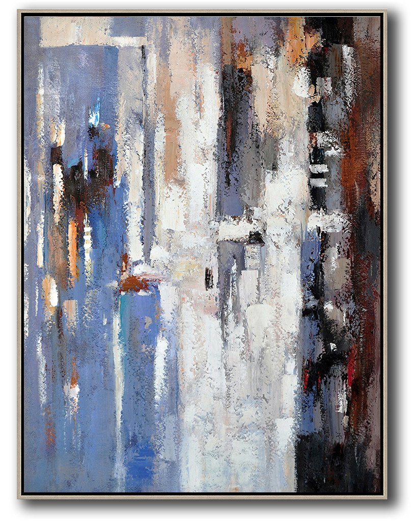 Handmade Large Painting,Vertical Palette Knife Contemporary Art,Large Wall Art Home Decor,Blue,White,Grey,Red.etc